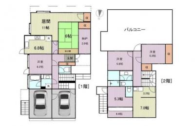 2階5.３J／7.８J/4.4J部分が店舗利用スペース・外階段より専用出入り口あり。