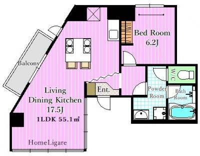 ２年定期借家契約（再契約相談可）　リビング部分は上階居室無しです。